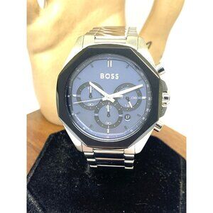 Hugo Boss Men's Watch 1514015 Quartz Chronograph Blue Dial Silver Steel 43mm